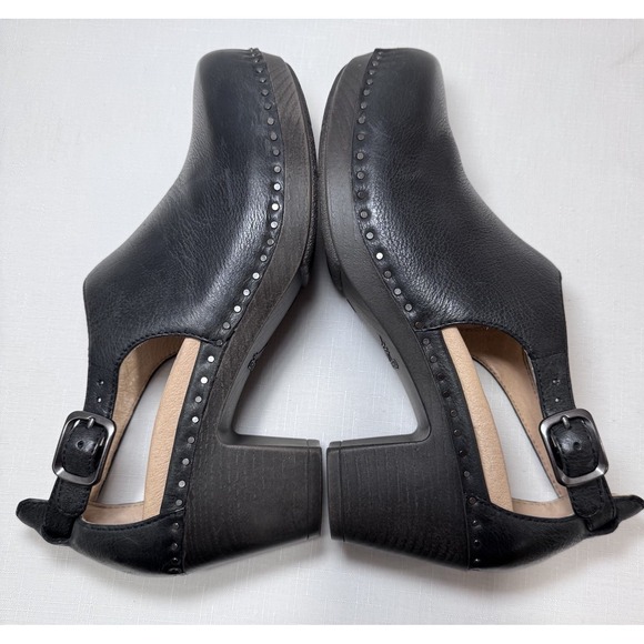 DANSKO Sassy Black Milled Burnished Leather Platform Block Heel Shoes Sz 39 - Picture 5 of 9